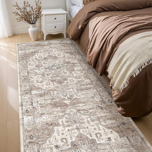 Washable 3x14 Runner Rug: Non Slip Vintage Tea Brown Entry Area Rug - Image 3