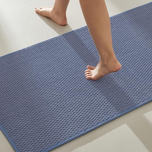 TYUU Bathroom Runner Rug, Long Bath Mat Washable Thin Quick Dry Low Pile Bathroom Runner Rugs 24 x 60 Non Slip, Denim Blue 24"x60" by TYUU