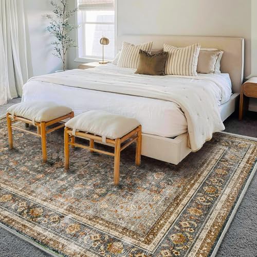 CHAMPLANT Washable Area Rug 9'x12' Retro Boho Design Non-Shedding Easy Care Ideal for High Traffic Areas in Living Room Bedroom Office Coffee Table Kitchen Large Carpet - Image 2
