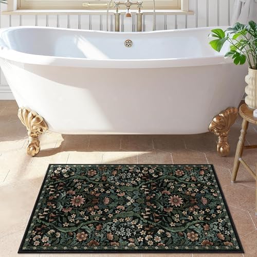 Floral 2x3 Entryway Rug Washable Doormat Indoor Throw Rug, Black - Image 4
