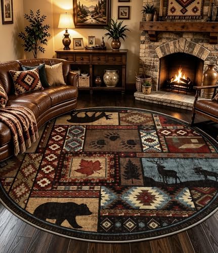 YIHOUSE Washable Rustic Cabin Round Rug, 6ft by YIHOUSE