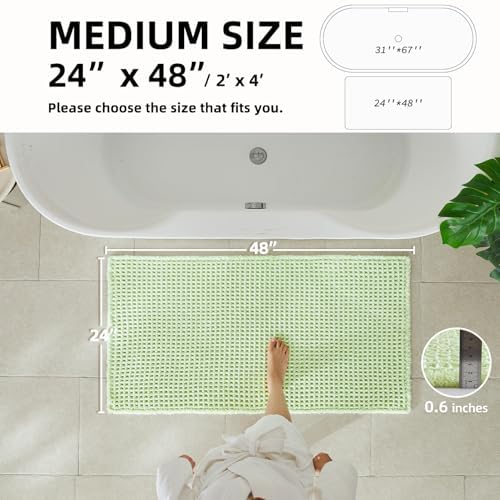 TYUU Waffle Bath Mat, Boho Bathroom Rugs Non Slip, 48x24 Pale Green - Image 2