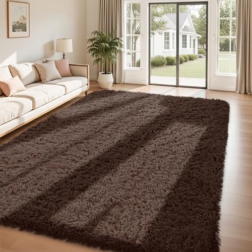8x10 Area Rug for Living Room,Brown Fluffy Shag Non-Slip Bedroom Rugs - Image 2