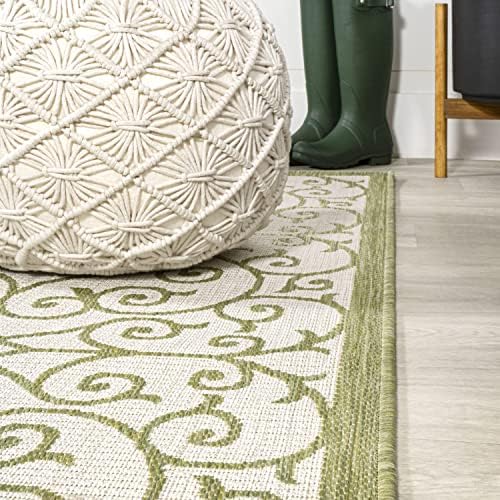 JONATHAN Y Vintage Filigree Indoor Outdoor Runner Rug 2X10 Green/Cream, Madrid Textured Weave for Backyard, Patio, Porch, Easy-Cleaning, High Traffic, Pet-Friendly, Non-Shedding (SMB107H-210) - Image 4