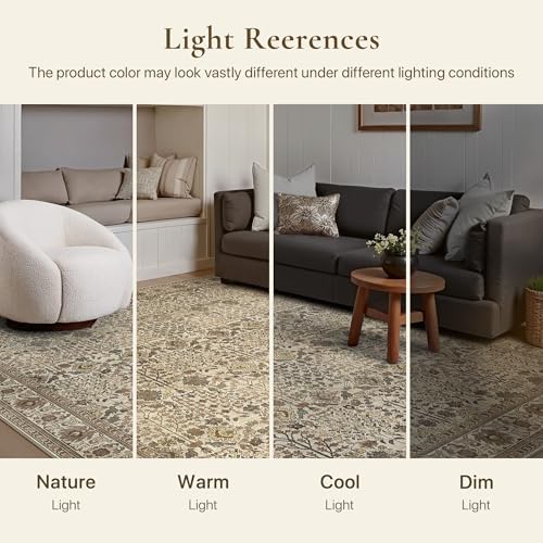 Bavni 5ft Round Area Rug 5x5, Washable Non Slip, Cream Brown - Image 4