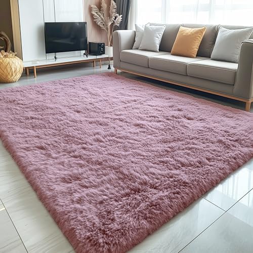 OLANLY 9x12 Machine Washable Large Area Rugs for Living Room, Bedroom, Soft Fluffy Shaggy Bedside Rug, Indoor Floor Carpet for Kids Girls and Boys, Dorms, Nursery, Home Decor Aesthetic, Blush - Image 3