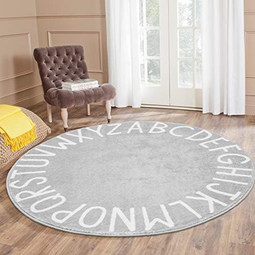 Topotdor Round ABC Area Rug,40 Inch Soft Floor Carpet,Grey - Image 2