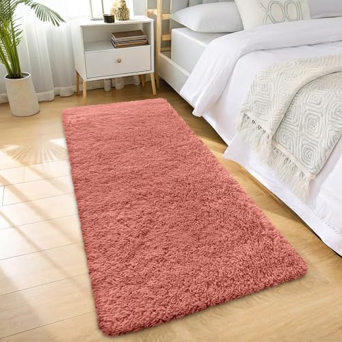 OLANLY 2x6 Machine Washable Runner Rugs for Hallway, Soft Fluffy Shaggy Bedside Rugs for Bedroom, Living Room, Indoor Floor Carpet for Kids Girls and Boys, Home Decor Aesthetic, Rust Red - Image 3