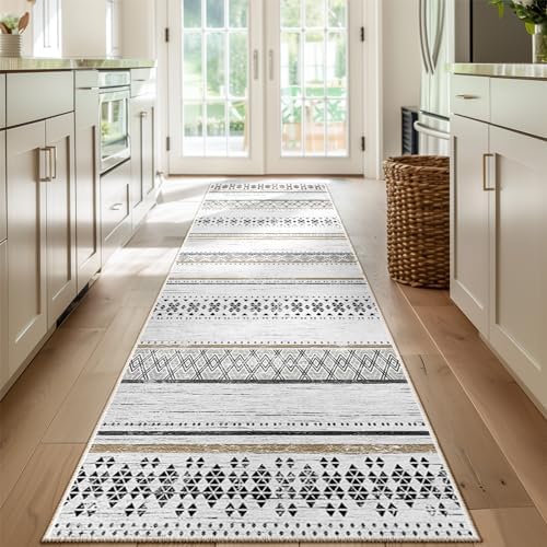 2x8 Washable Area Rugs for Living Room Boho Runner Rug Black/Brown by BESTSWEETIE