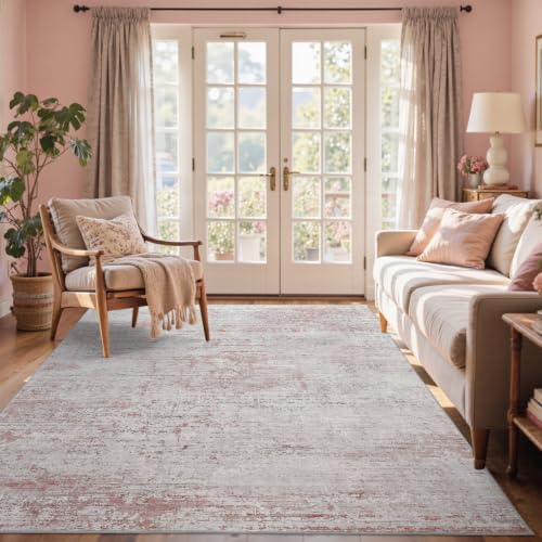 4x6 Ft Abstract Washable Area Rugs for Living Room Pink by Cuzwlovita