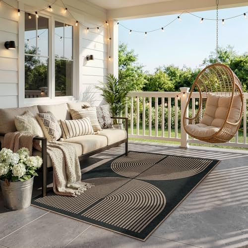 Lahome Modern Rainbow Easy Jute Outdoor Patio Rug, 3x5 Black Office Rug - Image 6
