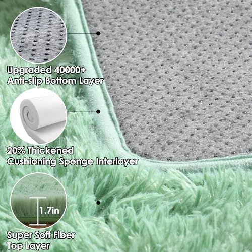 Sage Green Rugs for Kids Bedroom Dorm, 3x5 Fluffy Bedside Soft Area Rug - Image 3