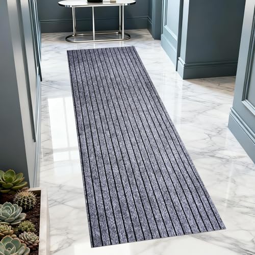 2x6 ft Outdoor Runner Rug, Non-Slip Indoor Outdoor Carpet Runner with TPR Backing, Waterproof Mat for Hallway, Kitchen, Patio, Garage, Deck, Entryway, Grey Wide Stripes by Unknown