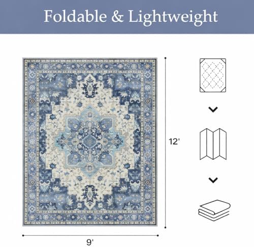 GENIMO Indoor Outdoor Rug, Washable for Patio and Deck, Navy Ivory, 9x12 - Image 2