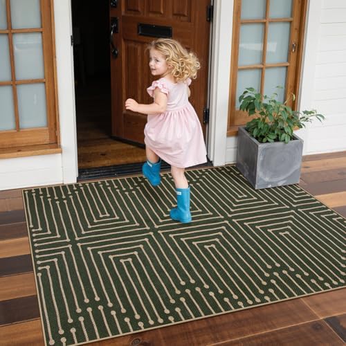 Lahome Green 3x5 Entryway Rug, Non Slip Maze Line Easy Jute Washable Rug - Image 7