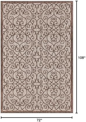JONATHAN Y Vintage Filigree Indoor Outdoor Area Rug 6X9 Taupe/Espresso, Madrid Textured Weave for Backyard, Patio, Porch, Easy-Cleaning, High Traffic, Pet-Friendly, Non-Shedding (SMB107C-6) - Image 2