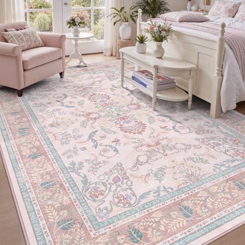 DCX 9x12 Pink Vintage Floral Rug by DCXWashableRug