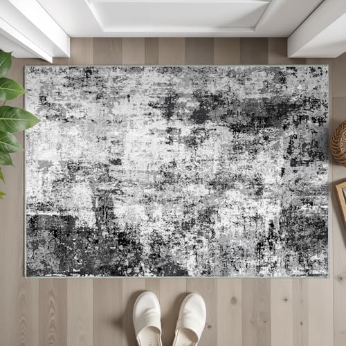 2x3 Small Washable Area Rug: Non-Slip Indoor Door Mat for Entrance Doorway Kitchen Bedroom Living Room - Abstract Farmhouse Throw Rug for Modern Home Decor Black Grey by WIEVEDENS