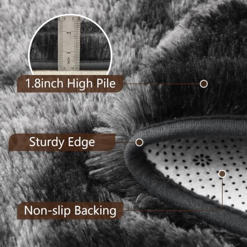 4x6 Tie-dye Dark Grey Fluffy Soft Area Rug Non-Slip for Bedroom Living Room - Image 6