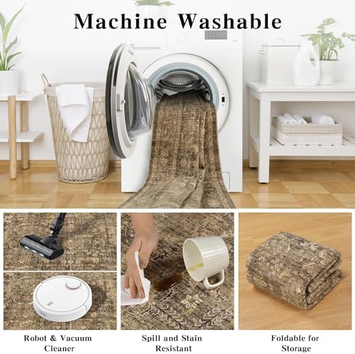 4x6 Washable Bedroom Area Rug Non-Slip Vintage Brown Throw Carpet - Image 5