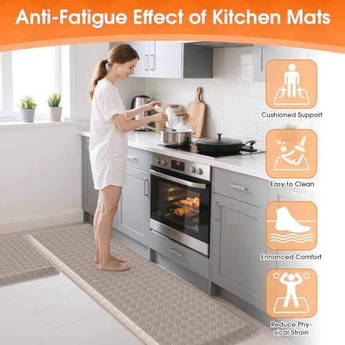 TranquilRelax 4/5 Inch Cushioned Anti Fatigue Kitchen Mats for Floor, Taupe - Image 4
