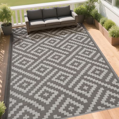 RURALITY Outdoor Rugs 6x9 Feet for Patios Clearance,Plastic Straw Waterproof Mats for Backyard,Porch,Deck,Balcony,Coffee&Beige - Image 3