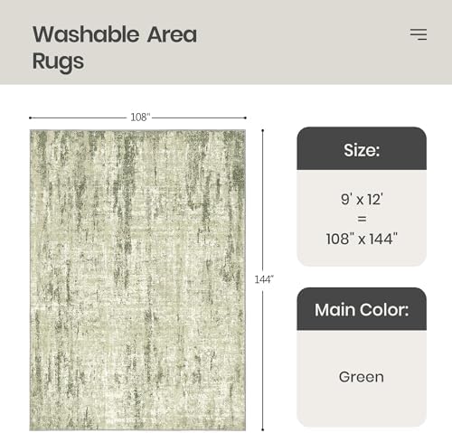 Valenrug 9x12 Area Rug, Large Abstract Washable Rugs for Living Room Green - Image 2