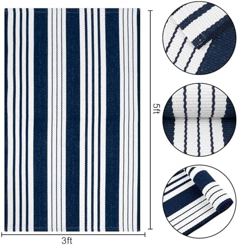 OJIA Blue & White Outdoor Rug 3'x5' Front Porch Rug Outdoor Mat Patio Decor - Image 2