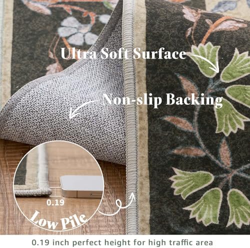 jinchan 2x3 Washable Entryway Area Rug, Floral Non-Slip, Black - Image 6