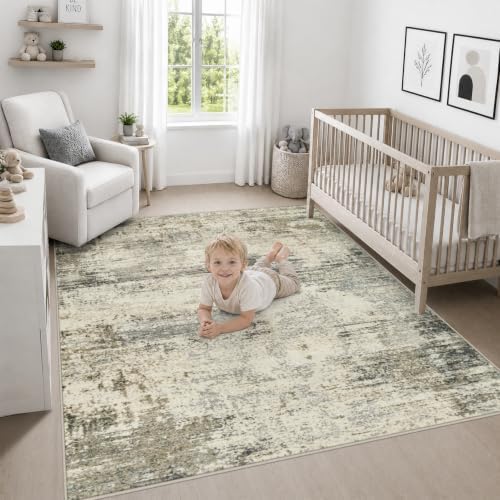 Area Rug Living Room: 6x6 Modern Washable Soft Carpet Ash Brown - Image 5