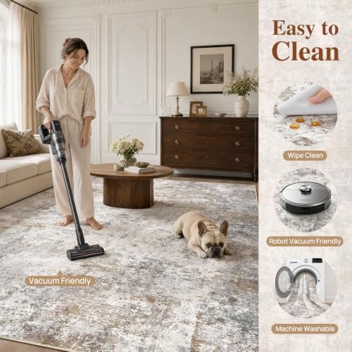 UERMEI 8x10 Area Rug Living Room Rugs Washable Neutral Brown Grey Carpet - Image 6