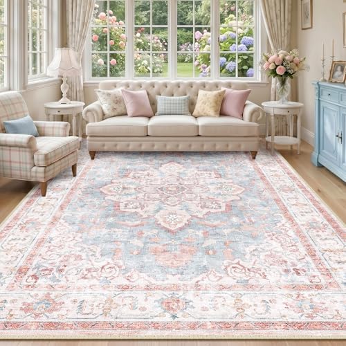 CAPALOCA 9x12 Washable Nursery Girls Low Pile Area Rug Pink Blue by CAPALOCA
