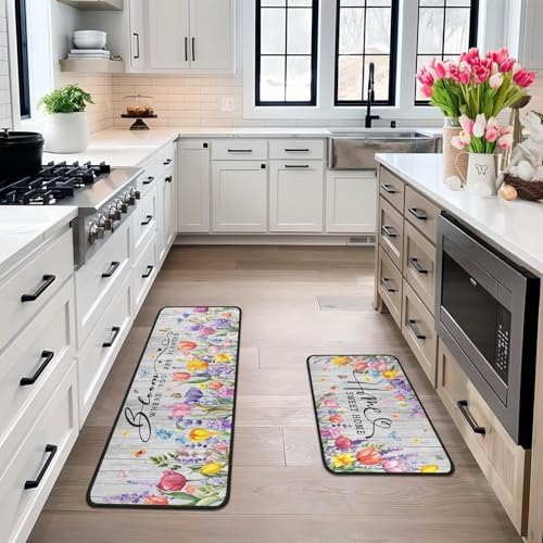Spring Kitchen Rugs Sets of 2 Non Slip Washable, Tulip Lavender Floral Summer Spring Kitchen Mats Home Decor Rug Decorations Indoor - Image 5