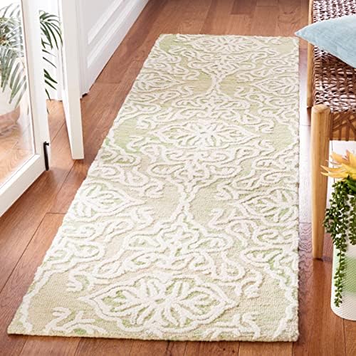 SAFAVIEH Blossom Collection Runner Rug - 2'3" x 8', Light Green & Ivory, Handmade Wool, Ideal for High Traffic Areas in Living Room, Bedroom (BLM112X) - Image 2