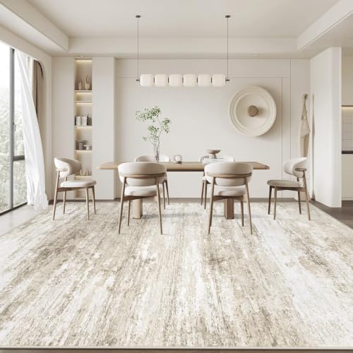 Washable Rug 9x12 Area Rugs for Living Room: Large Neutral Soft Rug Abstract Non Slip Low Pile Modern Carpet for Bedroom Kitchen Nursery Office Dining Room Indoor (Beige, 9'x12') - Image 7