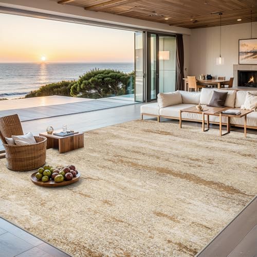 PLHXFR 8x10 Area Rug Living Room: Modern Abstract Washable Carpet Beige by PLHXFRSoftAreaRugs