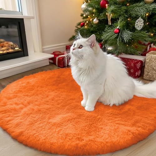 OLANLY Orange Round Rugs for Bedroom - Machine Washable, 3 ft Circle Area Rugs for Living Room, Soft and Fluffy Shaggy Carpet for Teen Girl and Boys, Nursery Rooms, Dorms, Home Decor Aesthetic by OLANLY