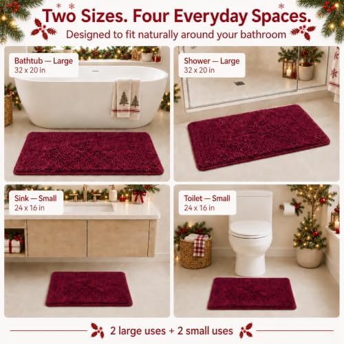 RUN HELIX Bathroom Rugs Sets 2 Piece, Luxury Shaggy Extra Thick Bathroom Rugs, Plush Non-Slip Mats for Bath Room Floor, Machine Wash, Ultra Absorbent, 32 x 20 + 24 x 16 Inches, Burgundy - Image 3
