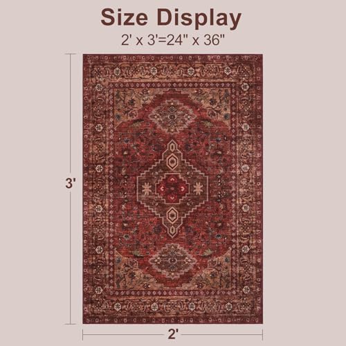 Tangsoo Red 2x3 Washable Entryway Rugs, Oriental Non Slip Small Area Rug - Image 2