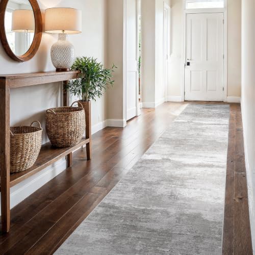 Ksrau 2'6x16 Runner Rug Washable: Non Slip Hallway Floor Carpet Gray White by Ksrau