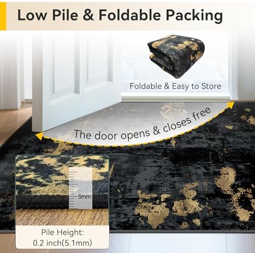 RELEANY Washable 10'x12' Abstract Area Rug for Living Room Black Gold - Image 5