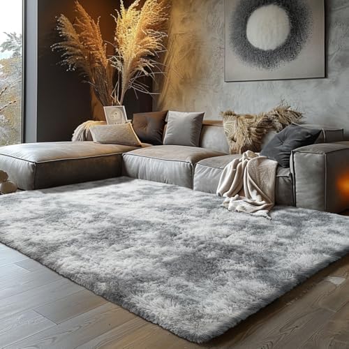 Shag Area Rugs for Bedroom Living Room,8X10 Ultra Soft Fluffy Area Rugs for Dorm,Indoor Carpet Plush Rugs for Living Room Home Decor,Tie-Dye Grey - Image 2