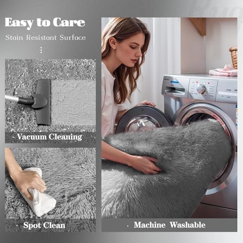 8x10 Area Rugs for Living Room: Fluffy Shag Soft Washable Rug Large Fuzzy Plush Indoor Carpet for Bedroom Nursery Playroom Kids Girls Boys Room (Grey, 8'x10') - Image 3