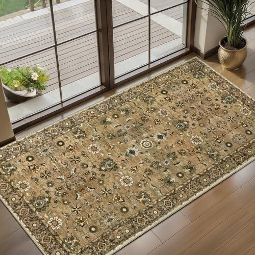 Brown 2x4 Runner Washable Rugs for Entryway, Non Slip Small Area Rug by Tangsoo