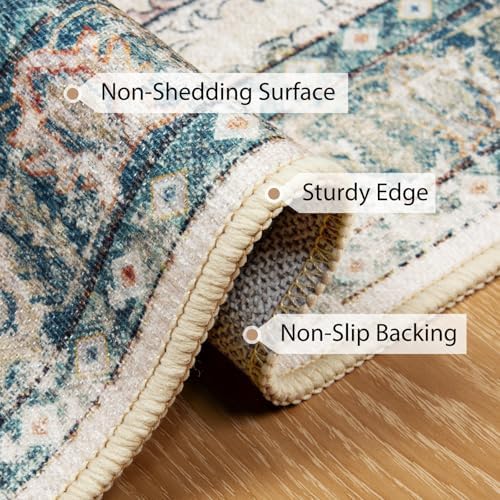 BESTSWEETIE Washable Boho 6x9 Area Rug, No Pile for Living Room, Green - Image 3