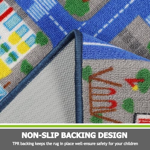 Capslpad Blue Car Road Kid Rug Carpet Playmat for Playoom Traffic Road Kids Play Mat for Toddler Non Slip Washable City Map Race Track Carpet Rug for Kids Room Playroom Classroom Decor,6.6'x9.8' - Image 3