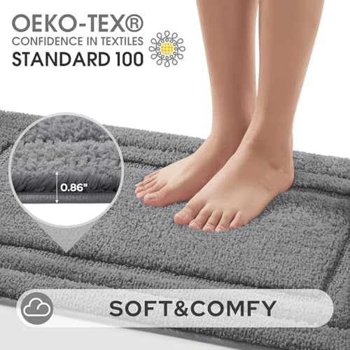 HOMEIDEAS Grey Bathroom Rugs Set of 3, Non Slip Bath Runners - Image 3
