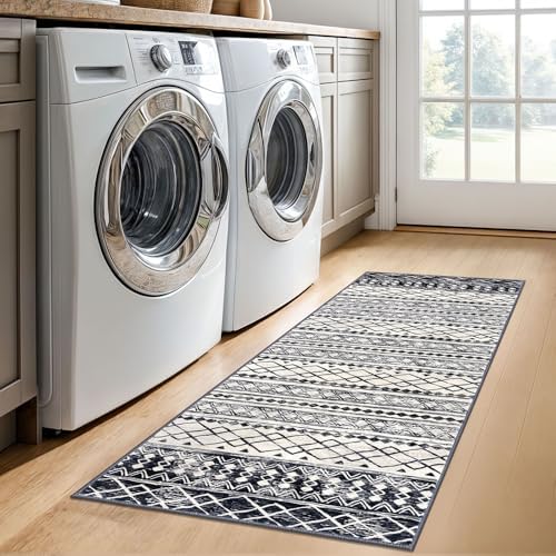 KUTA Moroccan Washable Runner Rugs 2x5 Vintage Boho Black Navy Blue - Image 3