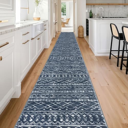 KUTA Extra Long Runner Rug for Hallway 2.6x20ft Navy Blue Boho Washable - Image 2