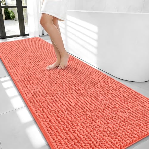 OLANLY Thick Chenille Bathroom Runner Rugs 70x24, Absorbent Bath Mat, Coral by OLANLY